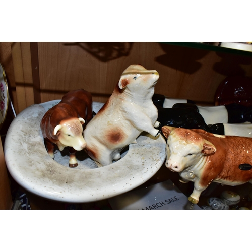 345 - A COLLECTION OF COOPERCRAFT AND MELBA WARE BULLS, comprising three  Melba Ware Hereford bulls, heigh... 