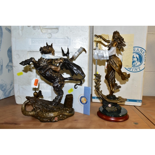 349 - TWO BOXED FRANKLIN MINT BRONZE SCULPTURES, comprising 'Nightmare's Bane' after T.S Rom, height 26cm,... 