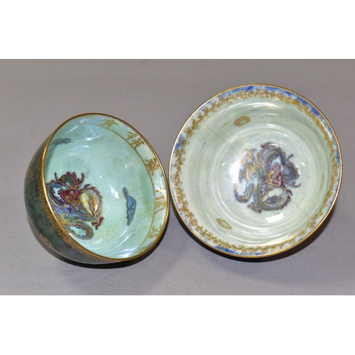 361 - TWO WEDGWOOD BONE CHINA BOWLS, comprising a bowl with a blue mottled lustre exterior with a mother o... 