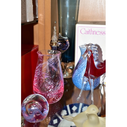 362 - A COLLECTION OF CAITHNESS AND COLOURED GLASSWARES, comprising a Caithness 'Moon Crystal' paperweight... 