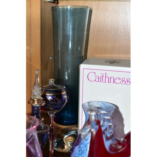 362 - A COLLECTION OF CAITHNESS AND COLOURED GLASSWARES, comprising a Caithness 'Moon Crystal' paperweight... 