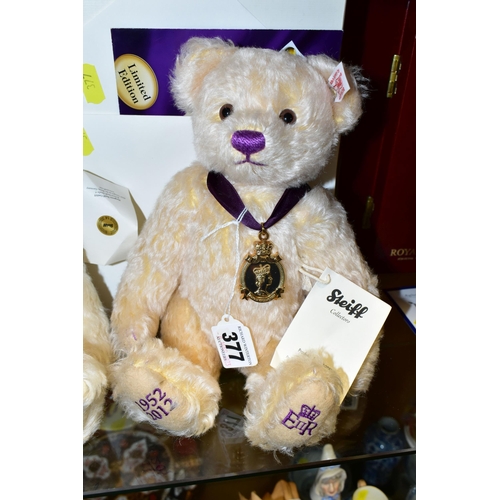 377 - TWO BOXED STEIFF BEARS, comprising 663659 'Diamond Jubilee' vanilla bear, height 27cm, No. 2252 and ... 