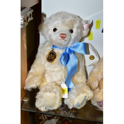 377 - TWO BOXED STEIFF BEARS, comprising 663659 'Diamond Jubilee' vanilla bear, height 27cm, No. 2252 and ... 