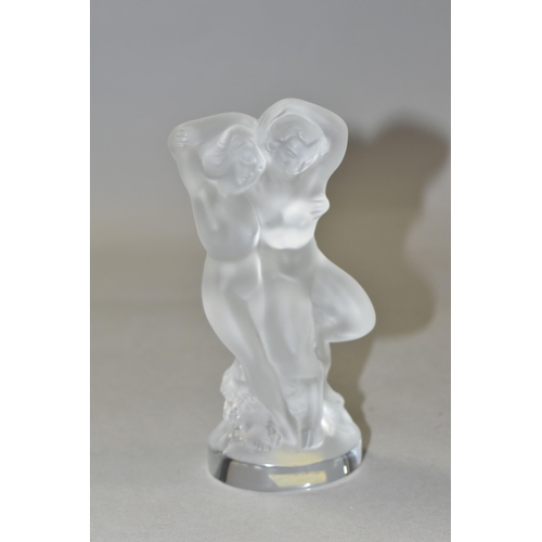 383 - A LALIQUE FROSTED AND MOULDED GLASS STAUETTE LE FAUNE, etched 'Lalique France' to the base and with ... 