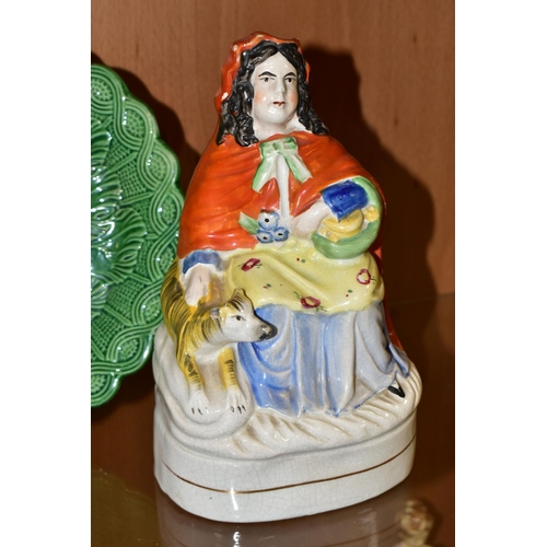 394 - TWO VICTORIAN STAFFORDSHIRE POTTERY FIGURES AND TWO OTHER VICTORIAN CERAMIC ITEMS, comprising a Staf... 