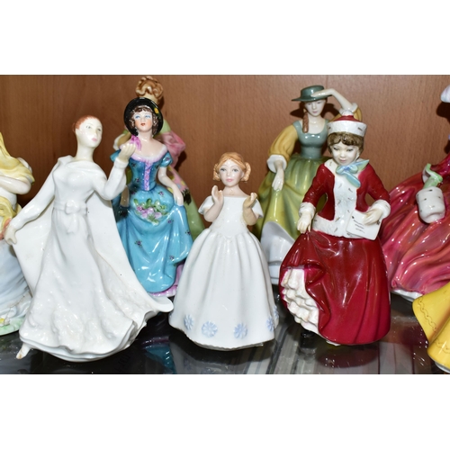 395 - TEN FIGURINES, comprising Royal Doulton: Victoria HN2471 (second quality), Autumn Breezes HN1934, Pr... 