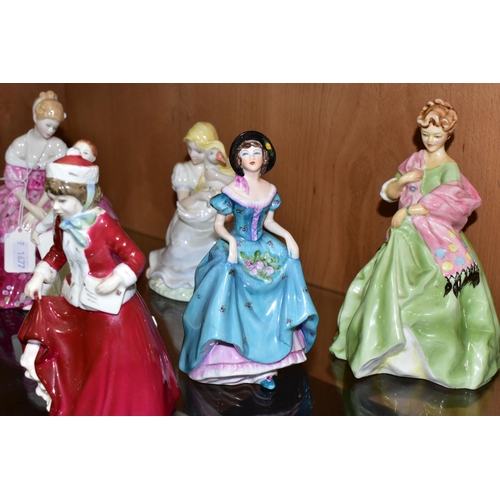 395 - TEN FIGURINES, comprising Royal Doulton: Victoria HN2471 (second quality), Autumn Breezes HN1934, Pr... 