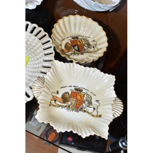 396 - A GROUP OF 19TH CENTURY PORCELAIN, comprising two Wedgwood Creamware baskets, impressed marks to bas... 