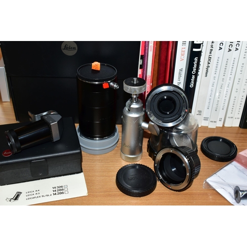 399 - LEICA PHOTOGRAPHIC ACCESSORIES AND BOOKS ETC, to include three 14135 extension tubes with 14158 1 & ... 