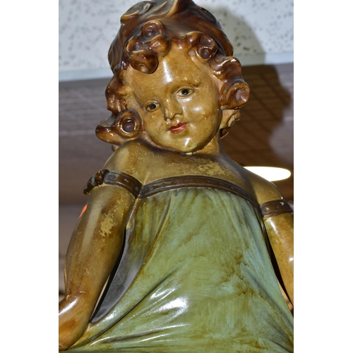 400 - TWO PLASTER FIGURES, comprising a 1920's 'Shy Girl' plaster figure, golden brown hair, green dress, ... 