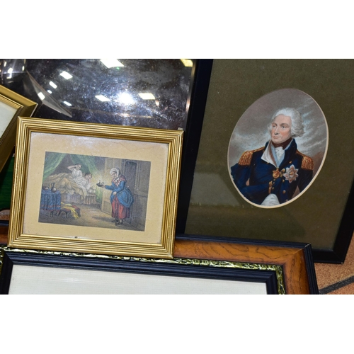 421 - A BOX OF FRAMED BAXTER PRINTS AND PLATED WARES, comprising seven framed and glazed Baxter prints, de... 