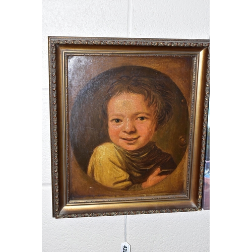 432 - 19TH CENTURY CONTINENTAL SCHOOL, Head and shoulders portrait of a young boy holding soap? in his han... 