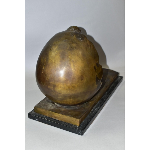 435 - A BRONZE STUDY OF A WOMAN, in high heels, emerging from an egg, on a marble plinth, width 47cm x dep... 