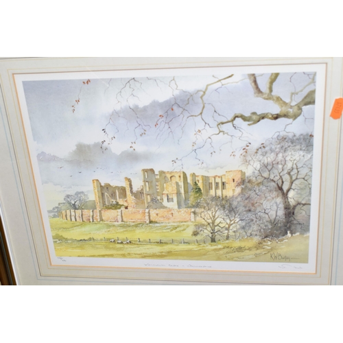 443 - A BOX AND LOOSE PAINTINGS AND PRINTS ETC, to include two early 20th Century landscape watercolours s... 