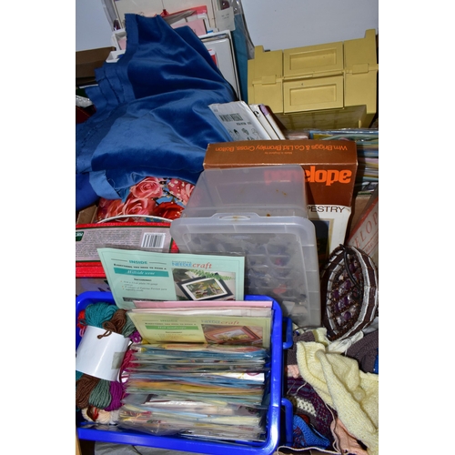 451 - FOUR BOXES OF ASSORTED ARTS AND CRAFTS AND HABERDASHERY ITEMS, to include a collection of vintage bu... 