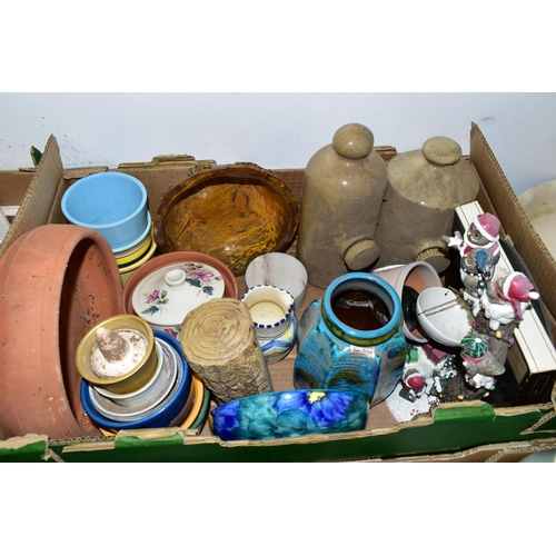 452 - FIVE BOXES OF CERAMICS AND HOUSEHOLD ORNAMENTS, to include a box of cat ornaments, a collection of '... 