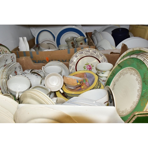 457 - SIX BOXES OF DINNERWARES AND ASSORTED  MID CENTURY CERAMICS, to include a yellow Midwinter coffee se... 