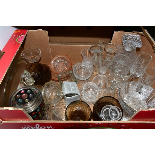 459 - FOUR BOXES OF GLASSWARE, to include a boxed green glass lemonade set,  a boxed set of six wine glass... 