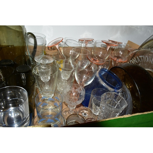 459 - FOUR BOXES OF GLASSWARE, to include a boxed green glass lemonade set,  a boxed set of six wine glass... 