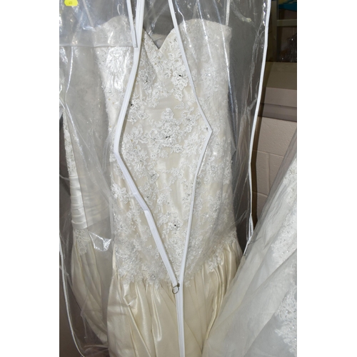 472 - THIRTEEN WEDDING DRESSES, retail stock clearance (some may have marks or very light damage) varying ... 