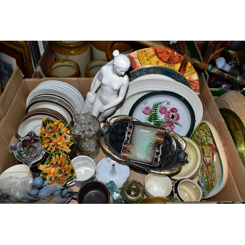 479 - SEVEN BOXES AND LOOSE CERAMICS, METALWARES, CDS AND MISCELLANEOUS ITEMS, to include a small box of v... 