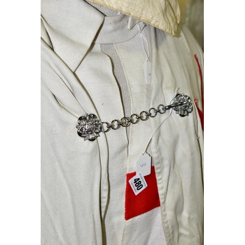 480 - A REPLICA KNIGHTS TEMPLAR TUNIC AND CLOAK, together with enamel  Knights Templar patriarchal cross a... 