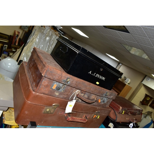 487 - VINTAGE LUGGAGE AND DOCUMENT BOXES, comprising a brown Antler pigskin style case, approximate size H... 