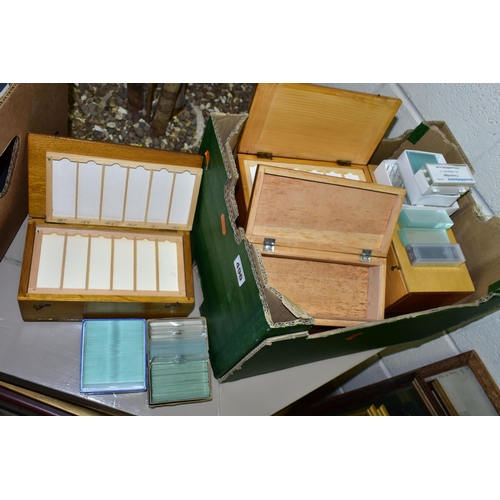 496 - TWO BOXES OF MICROSCOPE SLIDE ACCESSORIES ETC, to include microscope slide boxes, unused glass micro... 