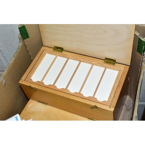 496 - TWO BOXES OF MICROSCOPE SLIDE ACCESSORIES ETC, to include microscope slide boxes, unused glass micro... 