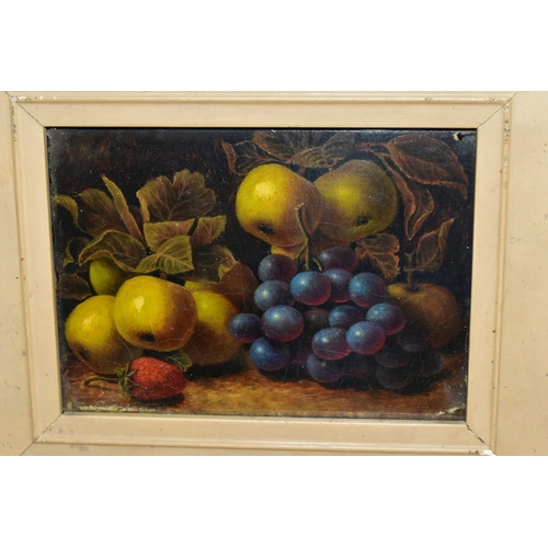 497 - FIVE PAINTINGS AND PRINTS, COMPRISING AN UNSIGNED STILL LIFE FRUIT STUDY IN THE STYLE OF VINCENT AND... 