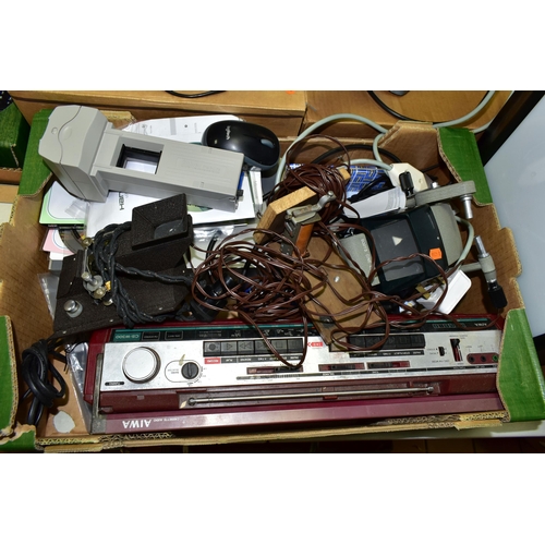 499 - TWO BOXES AND LOOSE PHOTOGRAPHIC AND CINE EQUIPMENT ETC, to include a Nikon Coolscan V, Zeiss Ikon R... 