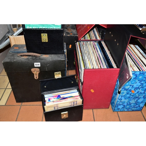 514 - A BOX AND NINE CASES OF RECORDS, to include approximately two hundred LPs, 78s and singles/45s, arti... 