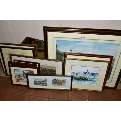 518 - THIRTEEN PAINTINGS AND PRINTS ETC, to include three H. G. Buttle watercolours depicting historic Tid... 