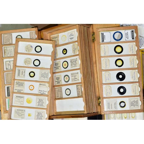 525 - A BOX OF MICROSCOPE SLIDES AND SPECIMENS, to include approximately one hundred and thirty boxed slid... 