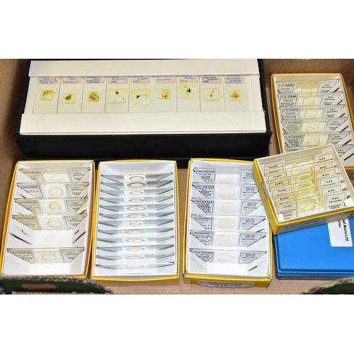 525 - A BOX OF MICROSCOPE SLIDES AND SPECIMENS, to include approximately one hundred and thirty boxed slid... 