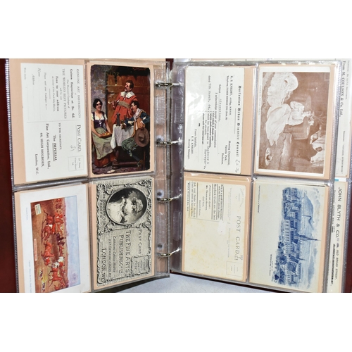 526 - POSTCARDS, one album containing 192 early-mid 20th century Postcards on an Advertising theme, produc... 