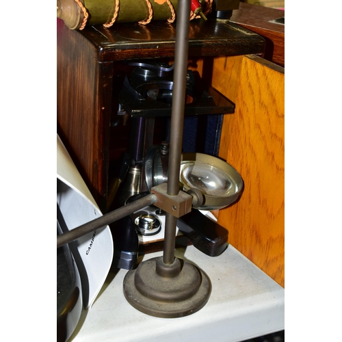 530 - A COLLECTION OF VINTAGE MICROSCOPY AND SCIENTIFIC EQUIPMENT, to include a Cambridge Rocking Microtom... 