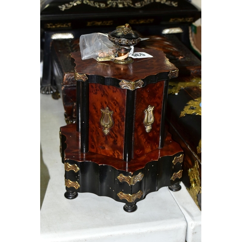 535 - A GROUP OF SEWING BOXES, comprising a Victorian  japanned sewing box with mother of pearl inlay and ... 