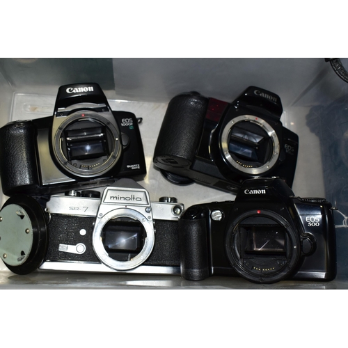 536 - ONE PLASTIC BOX OF VINTAGE CAMERAS, to include a Asahi Pentax SP500 with 55mm f2 lens, an Asahi Pent... 