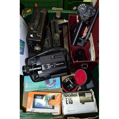 539 - ONE BOX OF VINTAGE CAMERA EQUIPMENT, to include a Nikon PK-13 and PK-11A extension tube with case, a... 