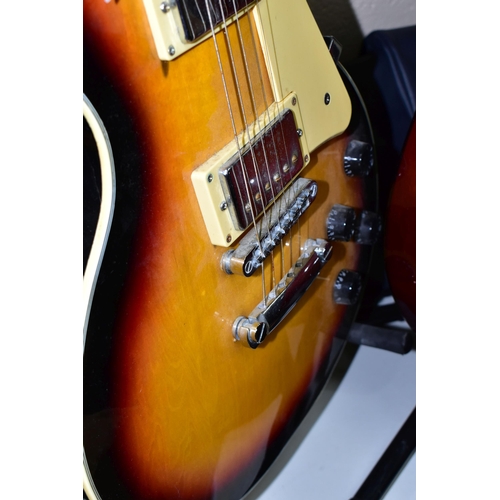 545 - A LES PAUL STYLE GUITAR with tobacco sunburst finish, bolt on neck, rosewood fingerboard with Mother... 