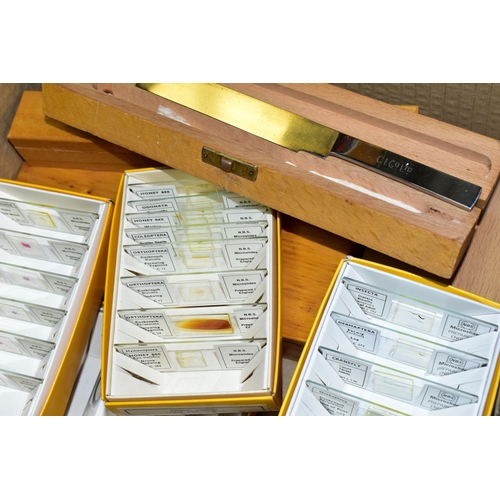 546 - A BOX OF MICROSCOPE SLIDES AND SPECIMENS, to include approximately twenty seven boxed slides, mainly... 