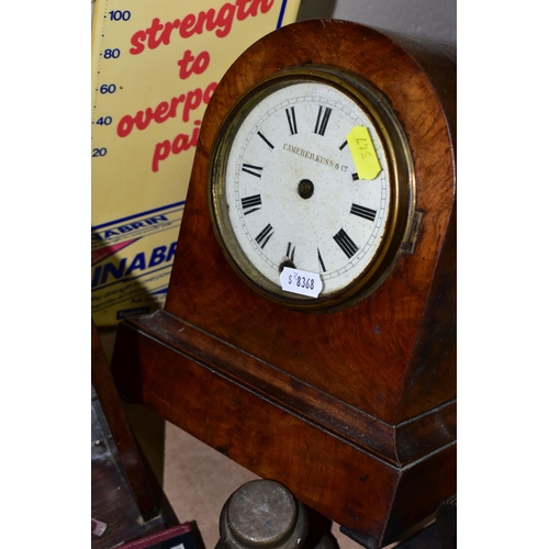 547 - ONE BOX OF VINTAGE ITEMS TOGETHER WITH AN ENFIELD RAILWAY CLOCK, oak circular case, brass bezel, mis... 