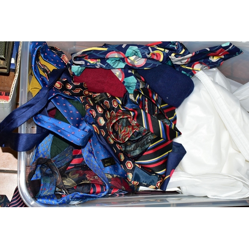 550 - FIVE NEW AND UNUSED WAISTCOATS TOGETHER WITH A BOX OF ASSORTED NECK TIES, to include over fifty vint... 