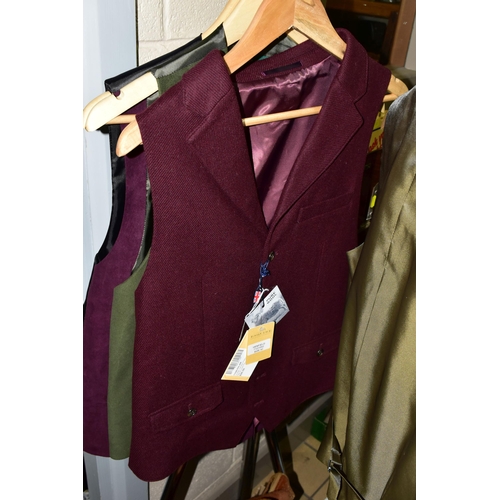 550 - FIVE NEW AND UNUSED WAISTCOATS TOGETHER WITH A BOX OF ASSORTED NECK TIES, to include over fifty vint... 