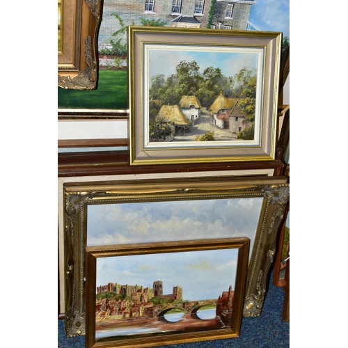 555 - A QUANTITY OF PAINTINGS AND PRINTS ETC, to include landscape oils by D. G Bishop, George Horne, S. J... 