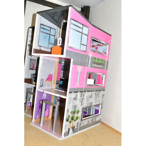 556 - A KIDKRAFT WOODEN DOLLS HOUSE, in the form of a modern villa, plastic glazed front opening to reveal... 