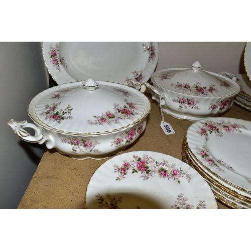 558 - A TWENTY SEVEN PIECE ROYAL ALBERT LAVENDER ROSE DINNER SERVICE, comprising two tureens (one with hai... 