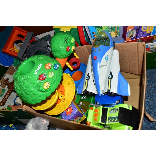 578 - THREE BOXES OF TOYS AND GAMES, to include a Silverlit Robo Chameleon RCX-01, a Barbie doll with join... 