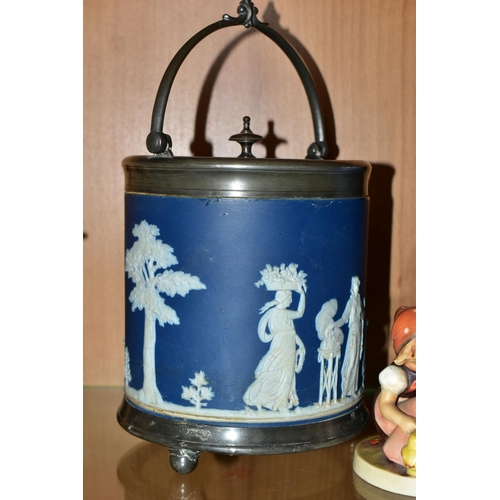 344 - A COLLECTION OF CERAMICS, comprising a Wedgwood Blue Jasperware jug, height 19cm, and biscuit barrel... 